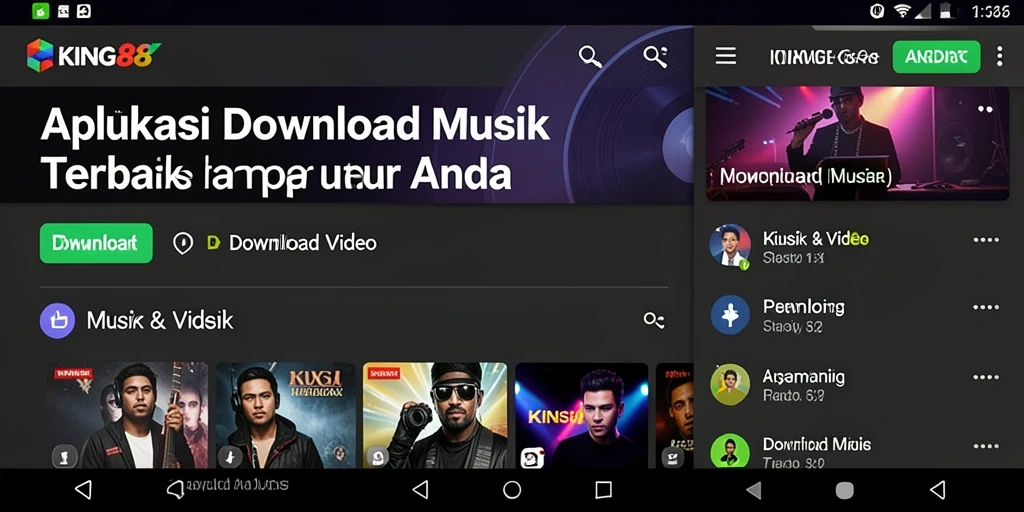 Tampilan antarmuka aplikasi KING88 untuk Download Musik yang mudah digunakan.
