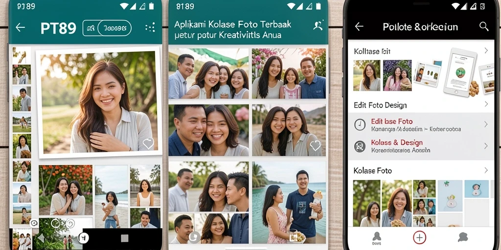 Antarmuka PT89 dengan pilihan kolase foto yang beragam dan menarik.