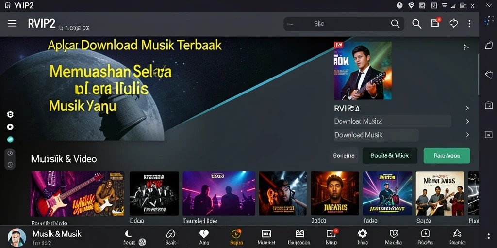 Tampilan antarmuka RVIP2 yang sederhana dan intuitif untuk Download Musik.