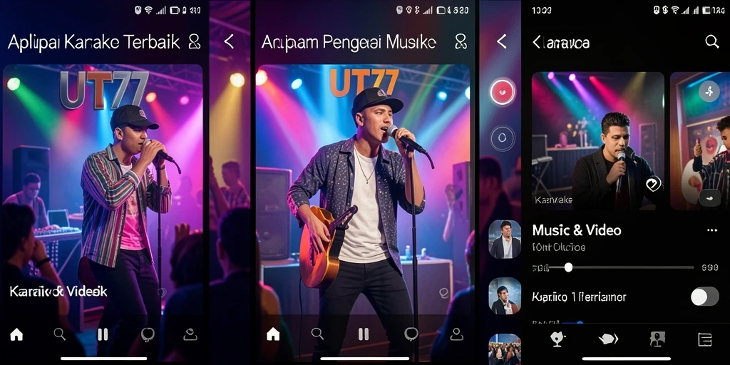 Antarmuka aplikasi UT77 dengan fitur karaoke yang menarik.